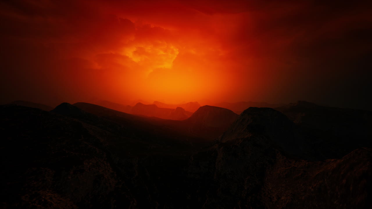 일몰 때 바위산 위 의 극적 인 하늘