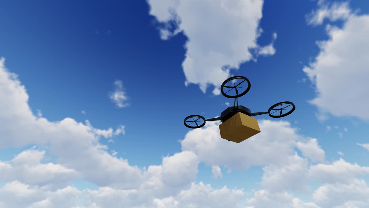 작은 드론이 집에 패키지를 배달합니다.