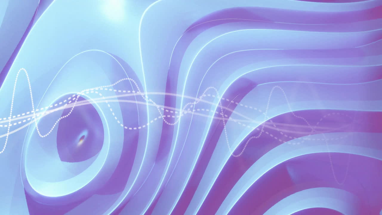 Flat design abstract layers undulating with purple-blue gradients and white dotted solid wave lines