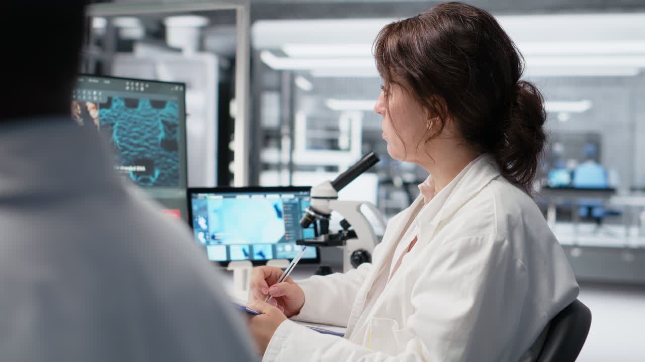 Vertical video Clinical laboratory technologist writing observations from laboratory experiment