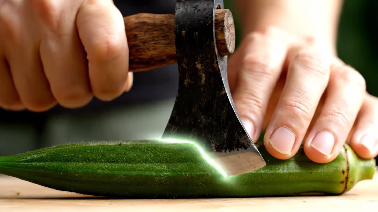 Chopping Okra with Axe