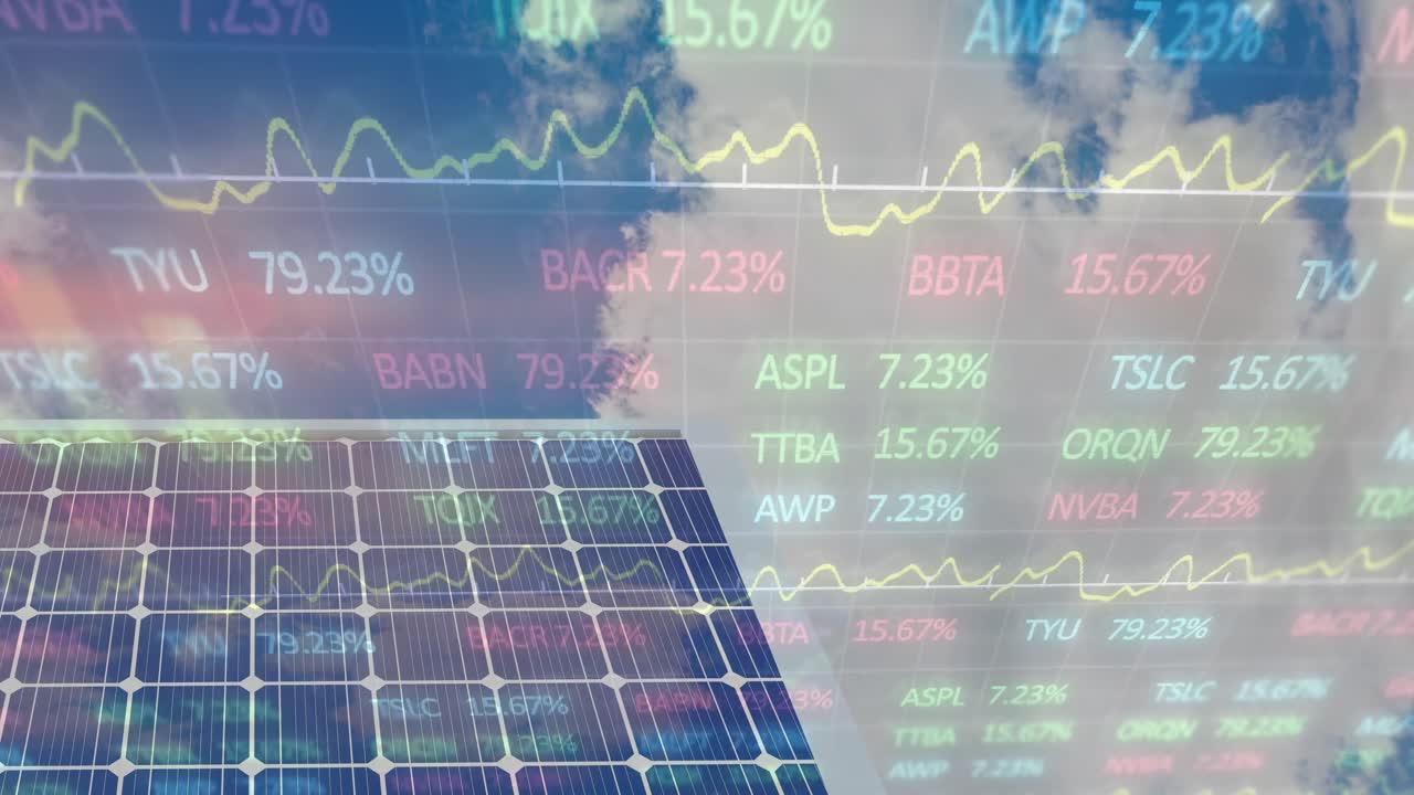 태양 전지 패널을 통해 재무 데이터의 애니메이션