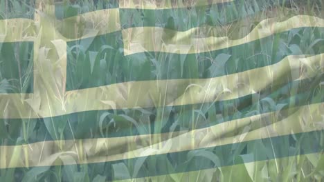 Composición-Digital-De-Ondear-La-Bandera-De-Grecia-Contra-El-Cierre-De-Cultivos-En-El-Campo-Agrícola