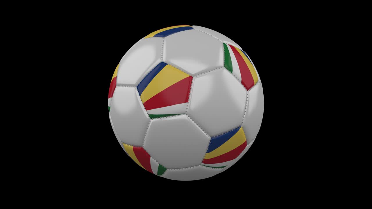 Pallone da calcio con bandiera delle Seychelles, loop 4k con alfa.