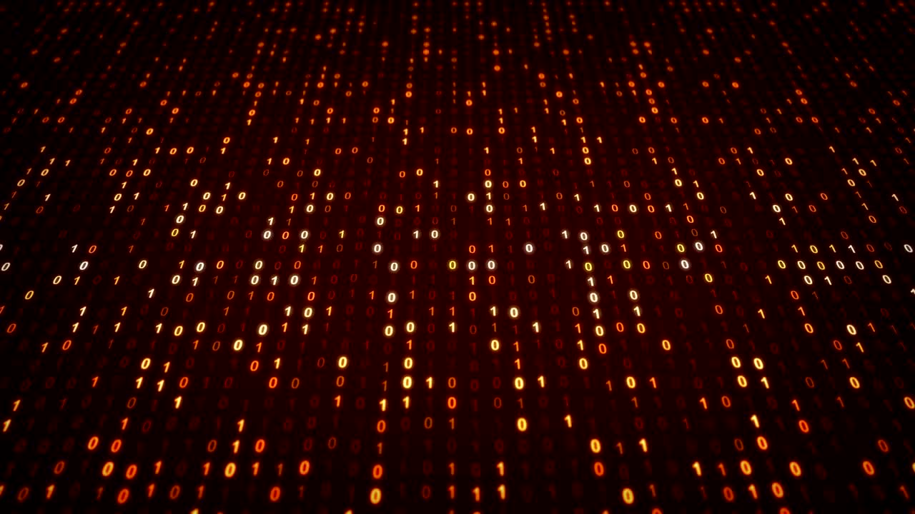 Abstract Technology Background with Red Binary Digits Code Animation