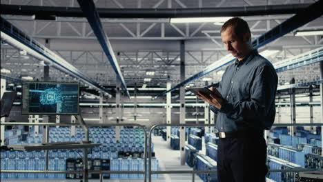 data center technician monitors machine learning process with tablet