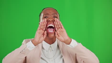 Face,-attention-and-black-woman-with-megaphone