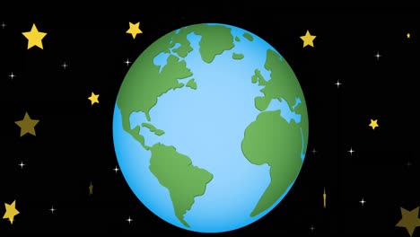 animation of globe and stars on black background