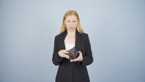 Geldlose-Geschäftsfrau.-Leere-Brieftasche.