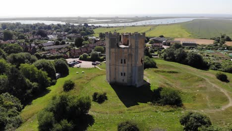 drone shot of orford castle and orford quay in suffolk, uk. 21.06.25