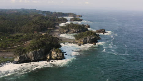 costa natural con bosque tropical y olas rompiendo a lo largo de la costa