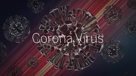 animatie van het woord corona virus over macro covid19 19 cellen op kleurrijke achtergrond