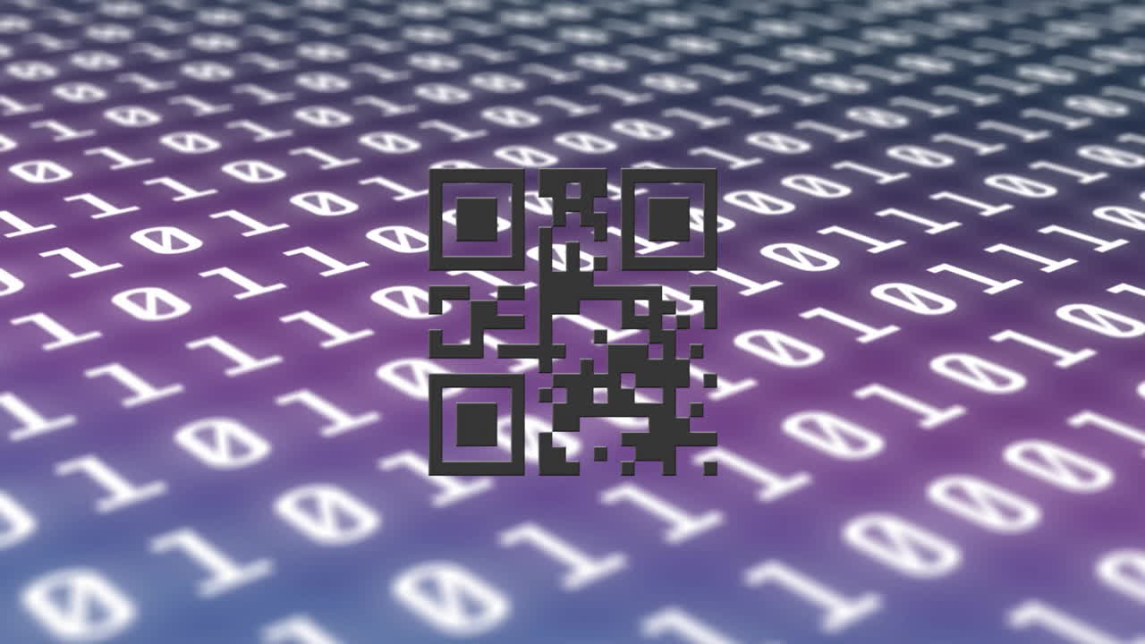 animación del código qr y codificación binaria procesamiento de datos digitales
