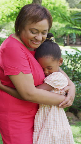 video vertical de una feliz abuela afroamericana y su nieta abrazándose