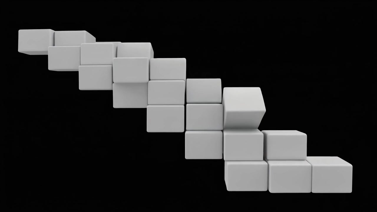 Abstract Animation of White Cubes Moving in a Staircase Pattern
