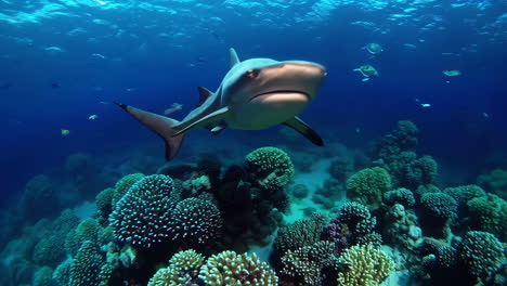 sharks and coral reef underwater
