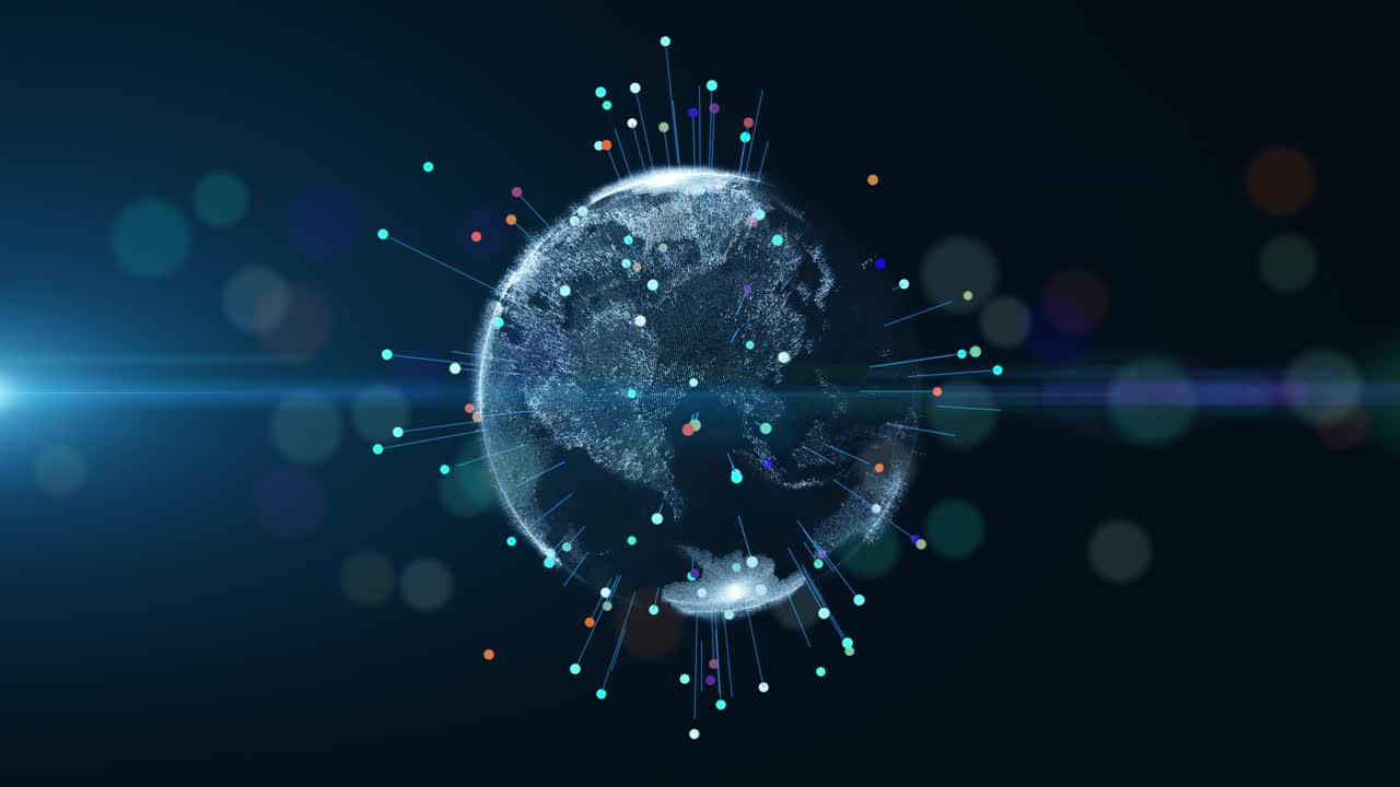 60 FPS Planet earth globe particle conveying connectivity. Abstract 3D rendering, Technology Big data network concept.