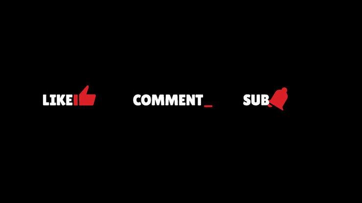 Animated tags for Like, Comment, and Subscribe on a transparent background