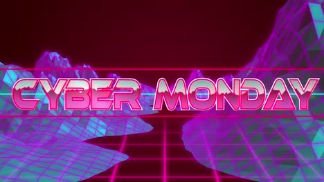animación del texto del lunes cibernético sobre montañas digitales