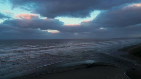 Magical-dawn-over-the-ocean-waves--slow-motion