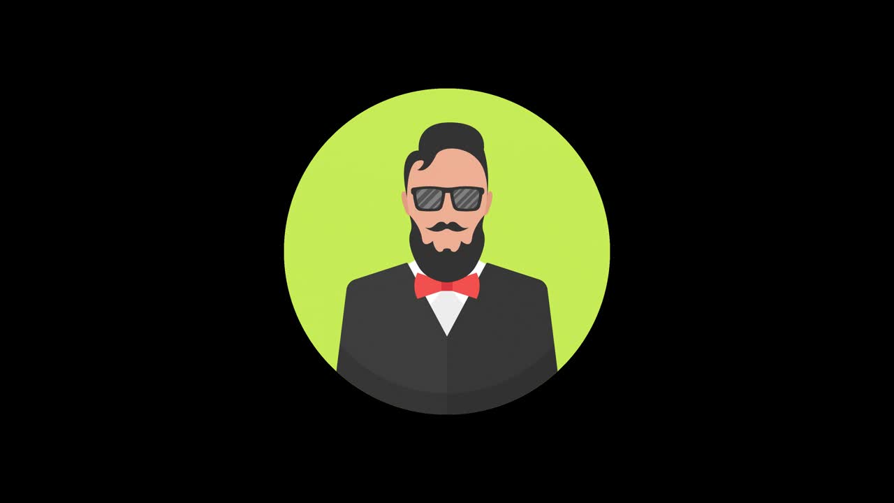 Avatar hipster. Animazione in loop con canale alfa. Risoluzione 4K.