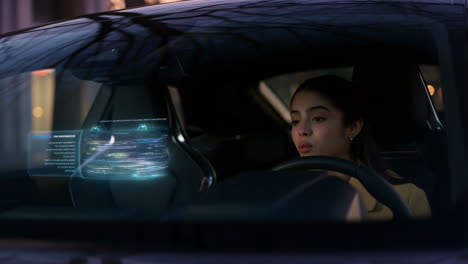 future commute: woman engages with in-car ar technology