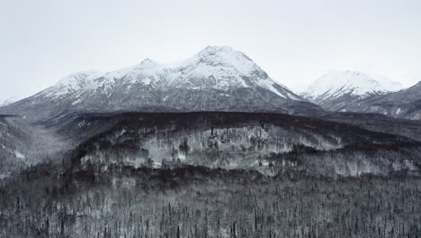 La-Vista-Aérea-Se-Aleja-Del-Bosque-Y-La-Montaña-De-Alaska.