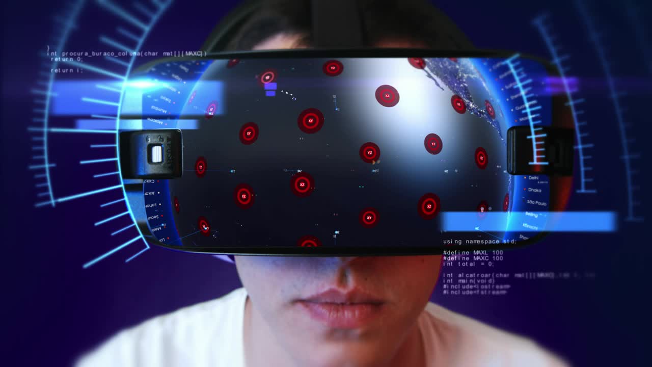 un joven con auriculares vr y experimentando la realidad virtual.