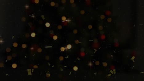 Confetti-falling-over-glowing-spots-of-light-on-black-background