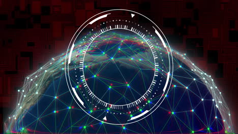 conexiones de red digital y animación de procesamiento de datos sobre globo abstracto