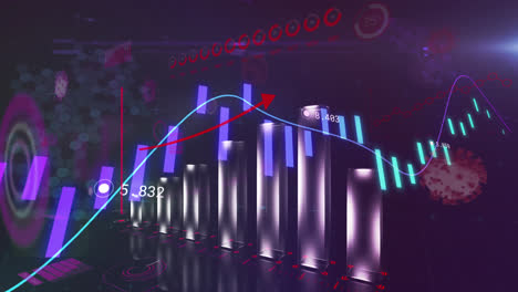 Animation-Von-Covid-19-Zellen-Und-Statistiken-Mit-Datenverarbeitung