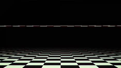 Animation-of-stripes-with-red-and-white-moving-above-black-and-white-checked-surface