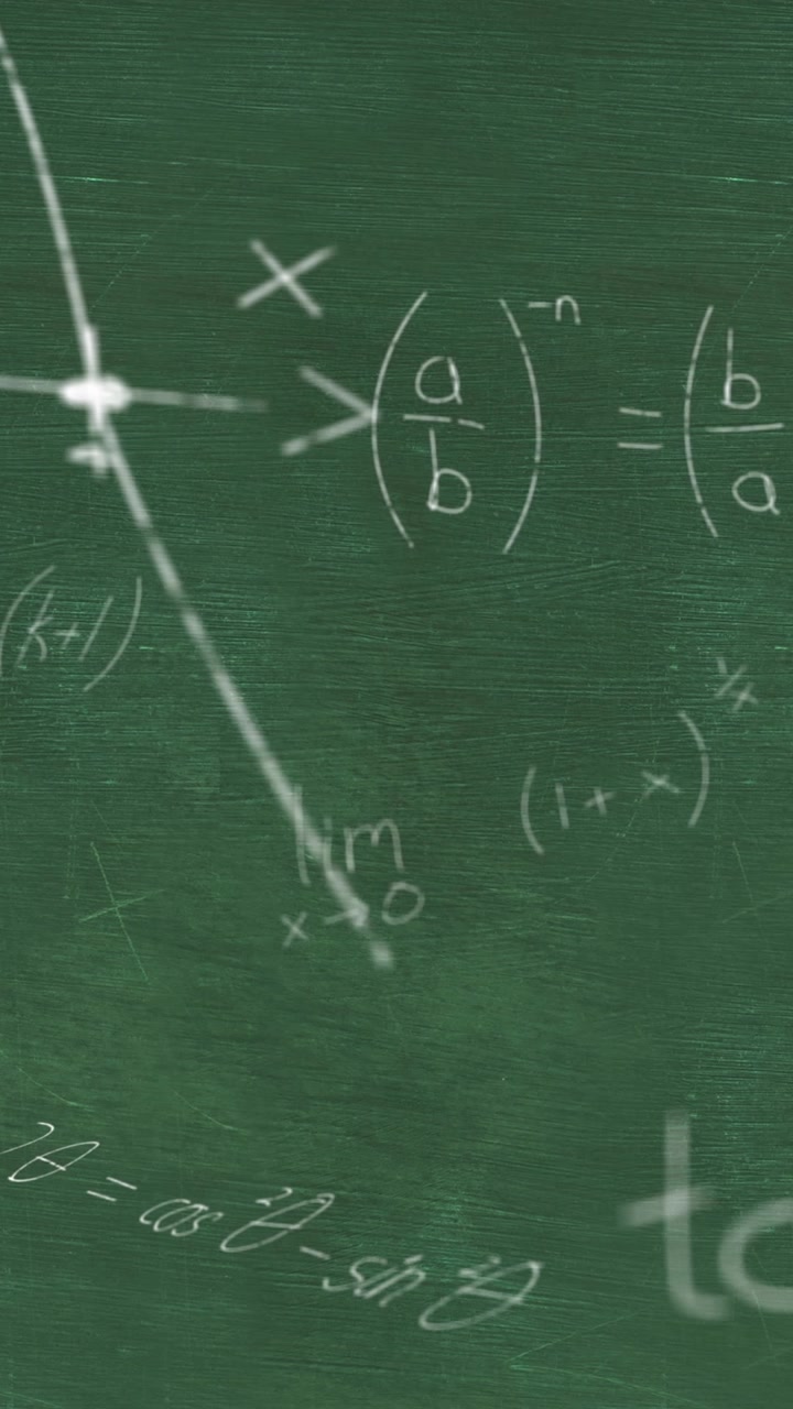 Animazione di equazioni matematiche e disegni su lavagna verde