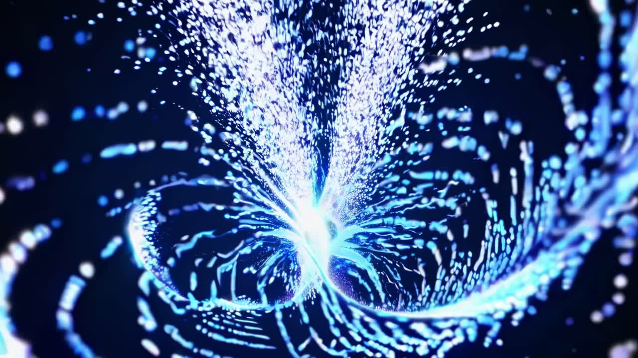 Abstract Glowing Blue Particles Spiral