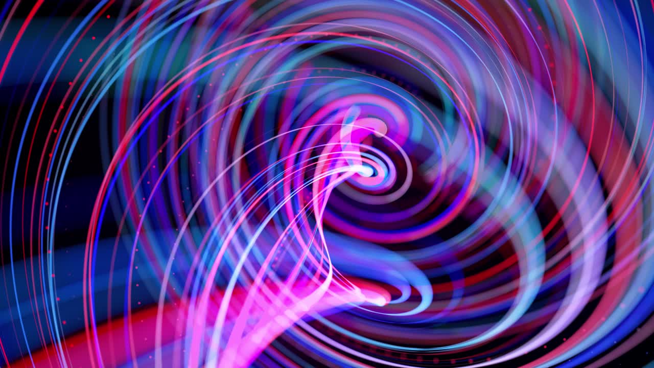 las rayas de luz forman una espiral, bg en 4k. fondo en bucle abstracto con rastros de luz, flujo de líneas de neón rojo azul en el espacio se mueven para formar formas en espiral en bucle. diseño de movimiento moderno de moda bg.