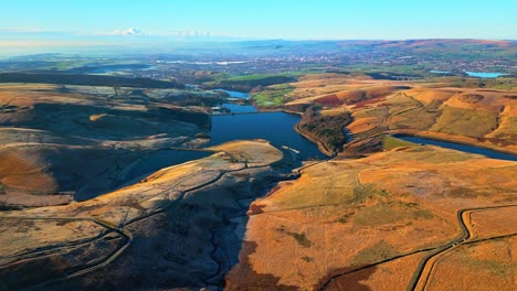 Slow-winter-aerial-footage-of-Saddleworth-Moor,-England