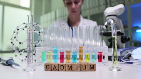 scientist in a laboratory with test tubes and cadmium blocks