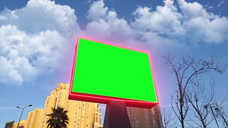 cartel de pantalla verde en la vida urbana, la ciudad. panel de publicidad en blanco, banner para el marketing. clave de croma signo vacío.