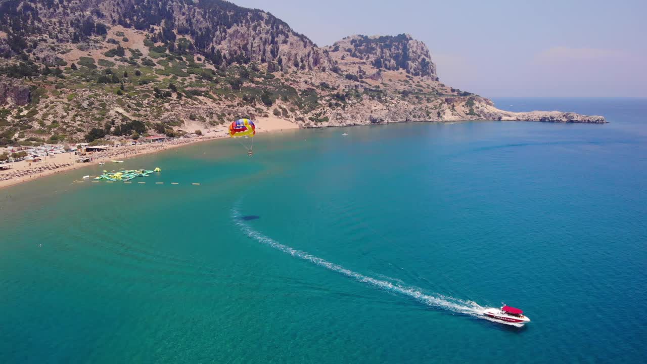 Parasailing Activity And Waterpark On The Mediterranean Sea In Summer