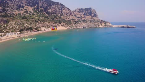 Parasailing-Activity-And-Waterpark-On-The-Mediterranean-Sea-In-Summer