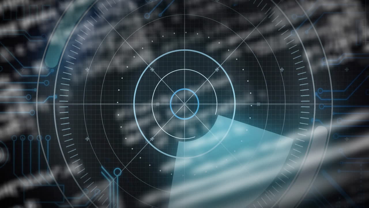 Scanning animation on futuristic radar screen with digital interface in use
