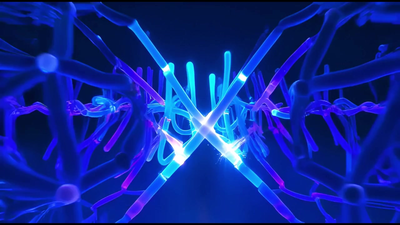 Abstract Neural Network Forming and Connecting with Glowing Lights
