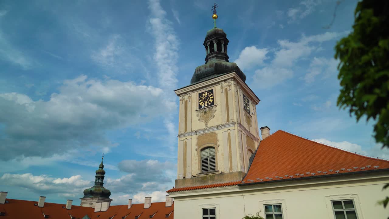 Revealing the tower of a czech art gallery GASK in Kutná Hora in Bohemia