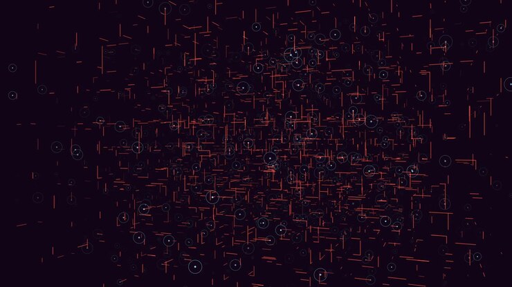 Futuristic cube with neon glitters and lines on black gradient