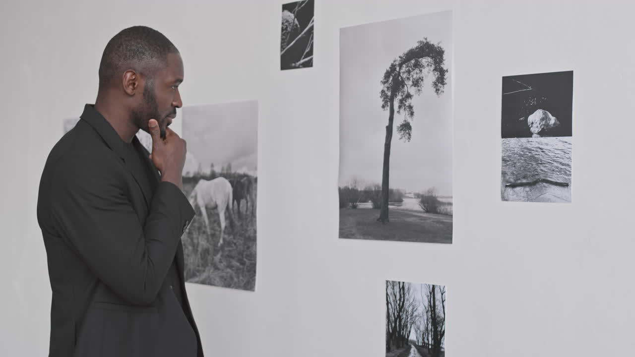 Male Art Specialist Looking at Photographs