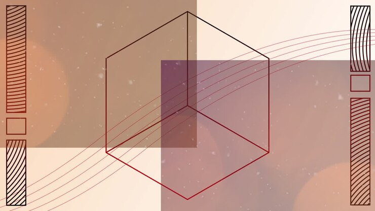 Animation of geometrical shapes over falling spots on geometrical background