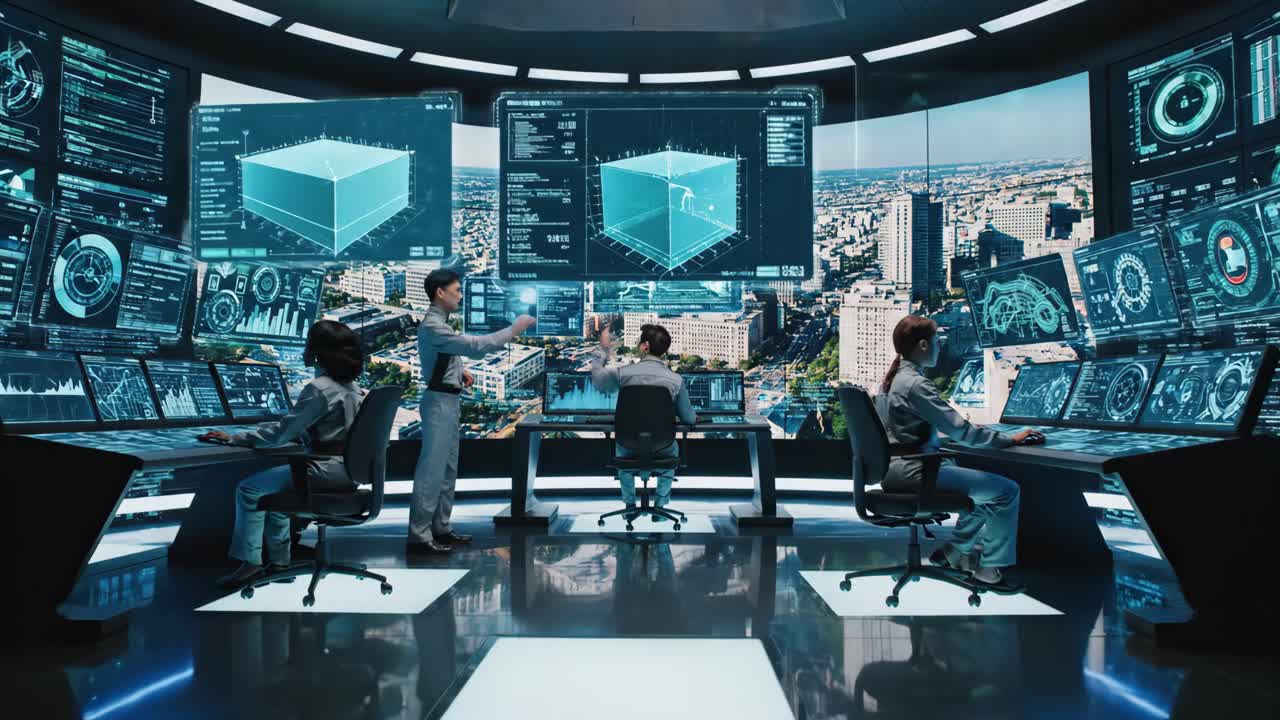 Futuristic Control Room with Operators