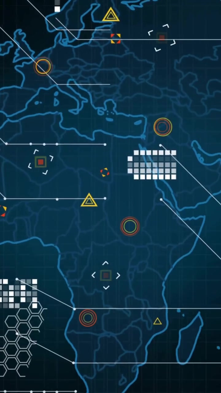 Animation of world map and network of connections on black background