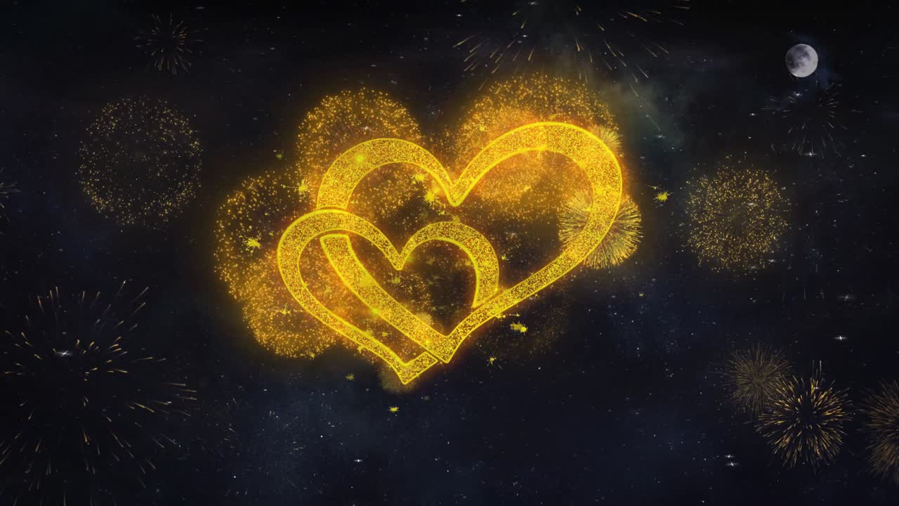 Golden Hearts with Fireworks and Stars