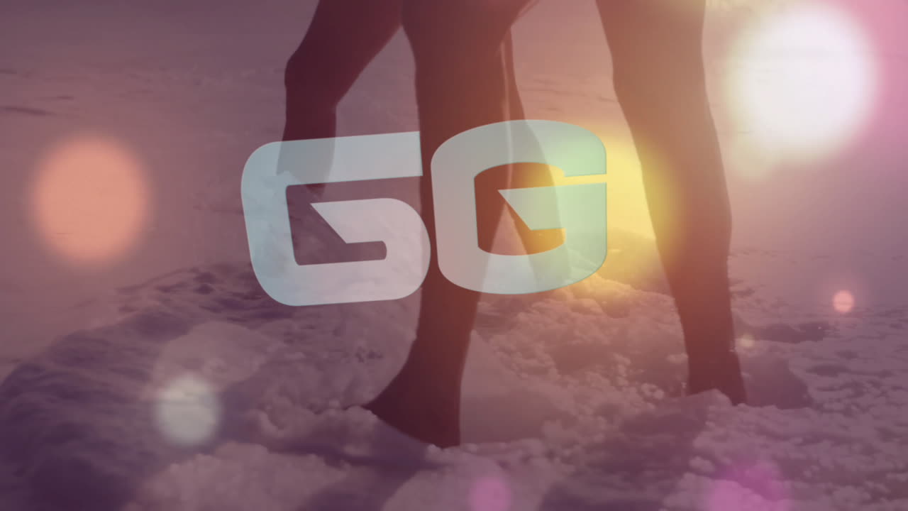 Running on beach, people with colorful animation and GG text overlay